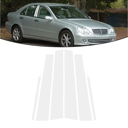 Set of 6 Silvery Exterior Pillar Posts Stickers for Mercedes-Benz C-Class (2001–2007)
