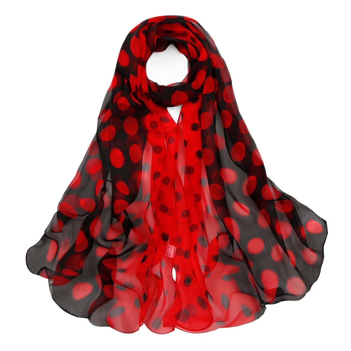 Chiffon Scarf for 1950s Vehicles (One Size, Polka Dot, Dot-black Red)