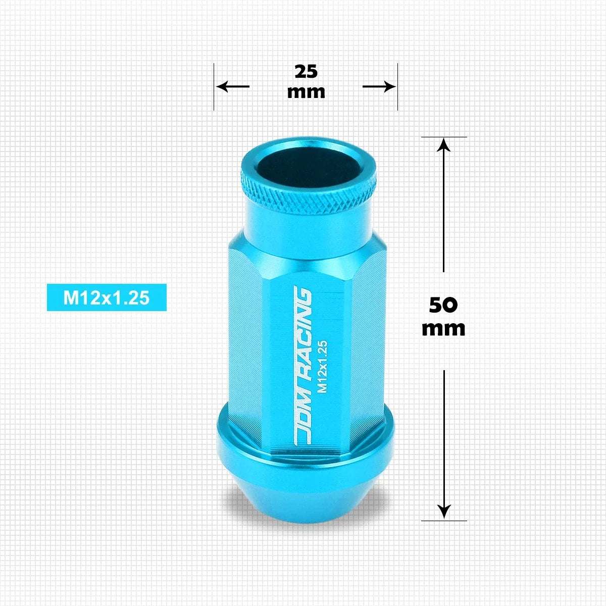 20Pc M12X1.25 Sky Blue JDM Open-End Acorn Hex Wheel Lug Nuts + Extension 25mm