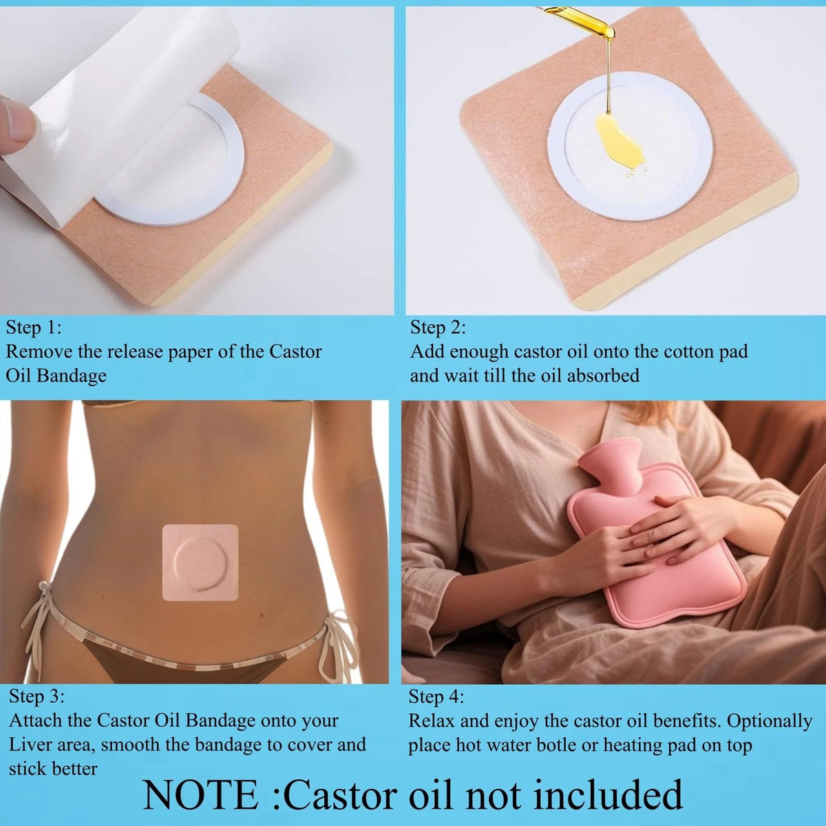 30Pcs Castor Oil Pack Wrap for Skin Color (Cotton Patches)