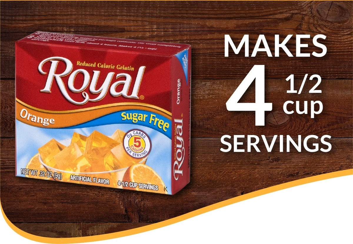 Pack of 12 Sugar Free Royal Orange Gelatin Dessert Mix 0.32 oz