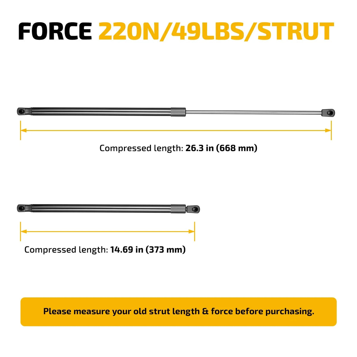 Gas Shocks Struts for Camper Shell (C16-22187, 26", 49LBS/220N)