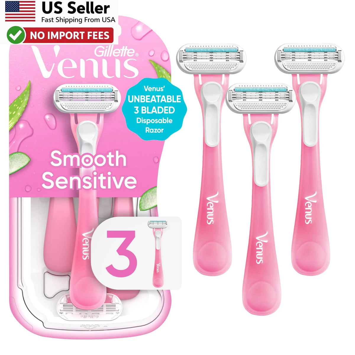 3X Disposable Razors for Gillette Venus Sensitive (USA)
