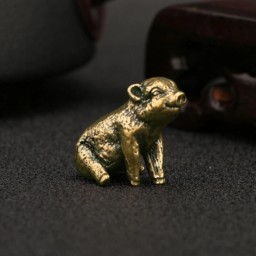 Solid Brass Pig Figurine for Home Decor (Small Animal Statue)