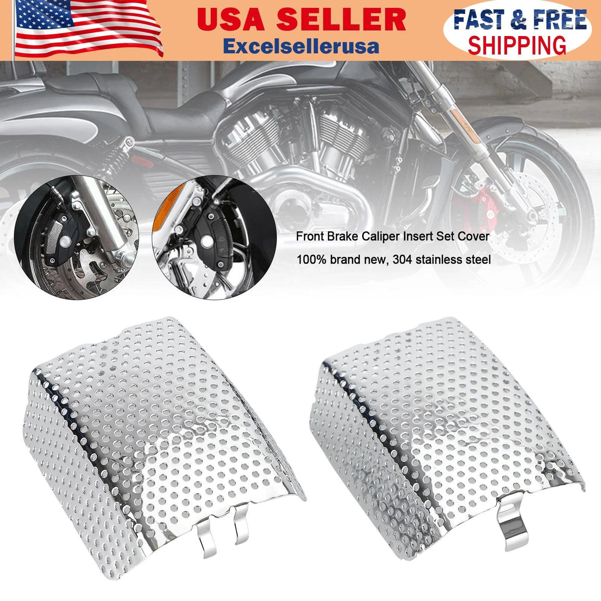 Set of 2 Front Brake Caliper Insert Covers for V-Rod, Street Glide (M549-A204-Chrome)