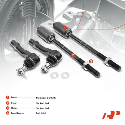 Set of 4 Inner & Outer Tie Rods for Ford Explorer Mercury Mountaineer (2002–2003) EV421, ES3461