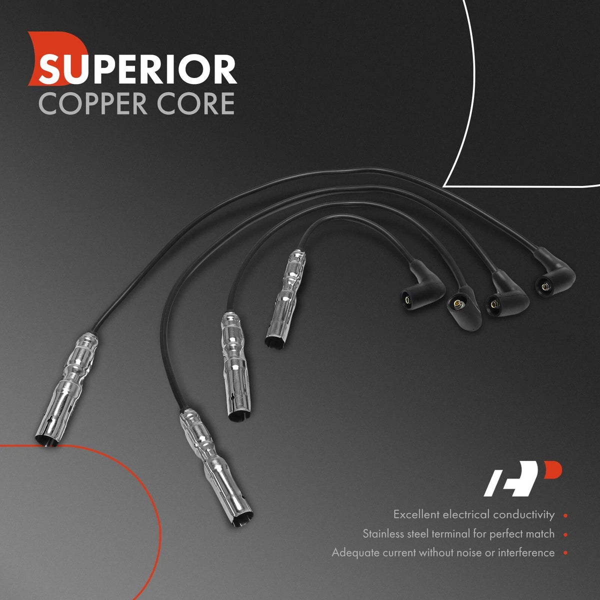 Set of 4 Spark Plug Wires for VW Beetle Golf Jetta (1999–2001) 06A905409L, 632