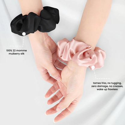 Set of 6 Mulberry Silk Scrunchies - 2 Large, Color 01