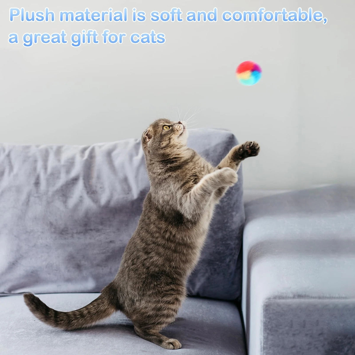 30X Soft Plush Cat Balls for Cats (1.2-inch Rainbow Toy)