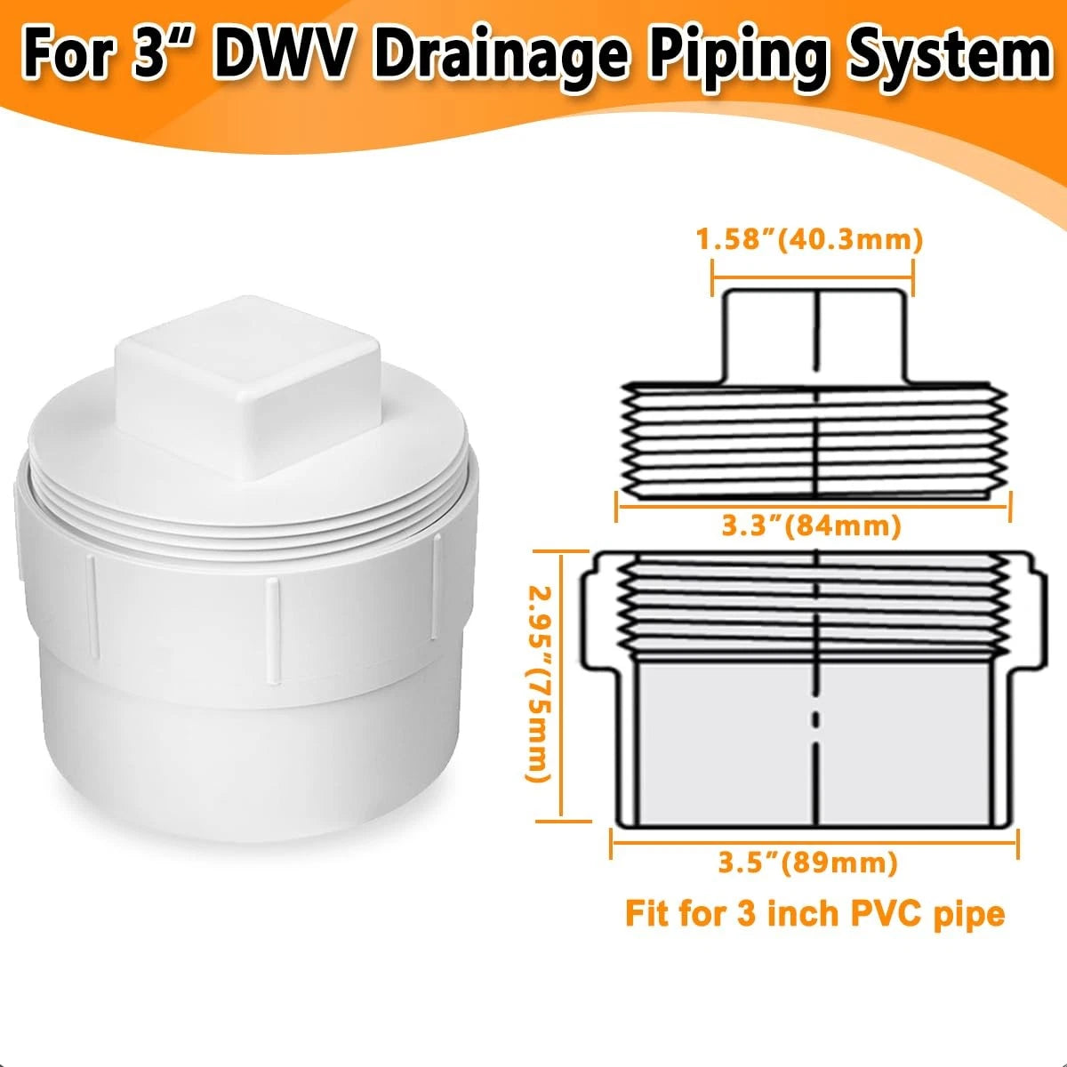 3" PVC Sewer Cleanout Cap for Various Applications (No Specific Years)