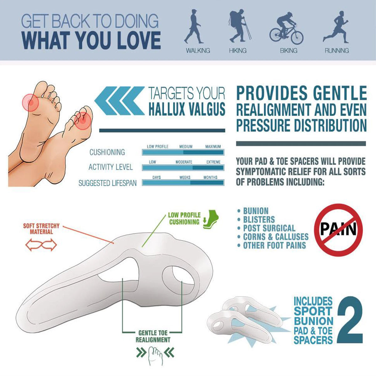 1 Pair Silicone Gel Bunion Toe Corrector for Orthotics Pain Relief