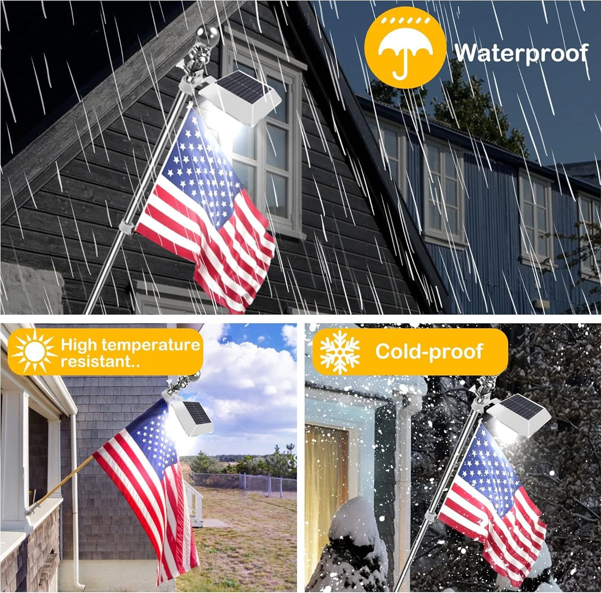 Solar Flag Pole Light 6000K LED Waterproof for Outdoor Yard Flag Decor