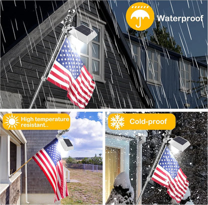 Solar Flag Pole Light 6000K LED Waterproof for Outdoor Yard Flag Decor