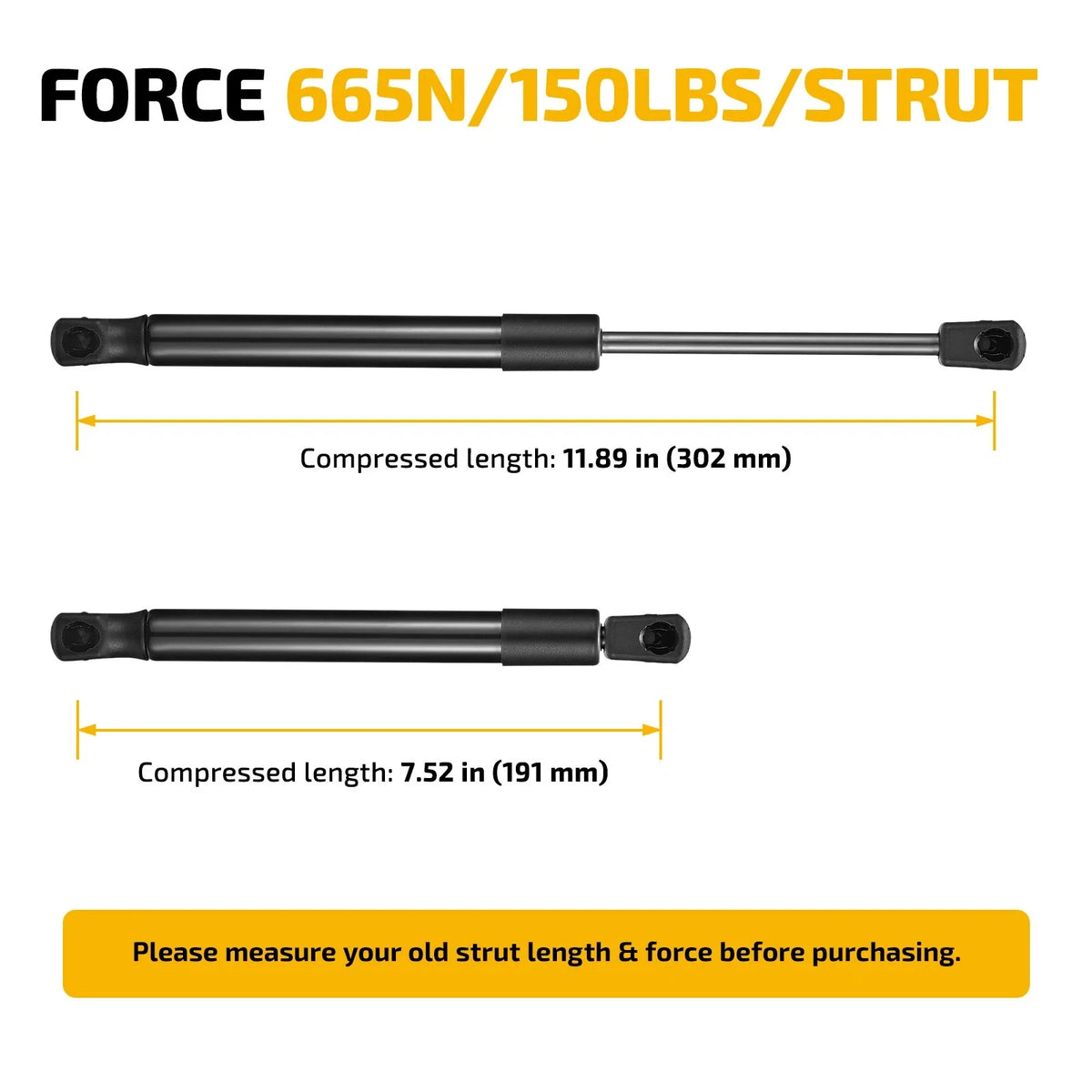 Heavy Duty Gas Struts 12 Inch 150Lbs for Universal Applications (SE119P150)