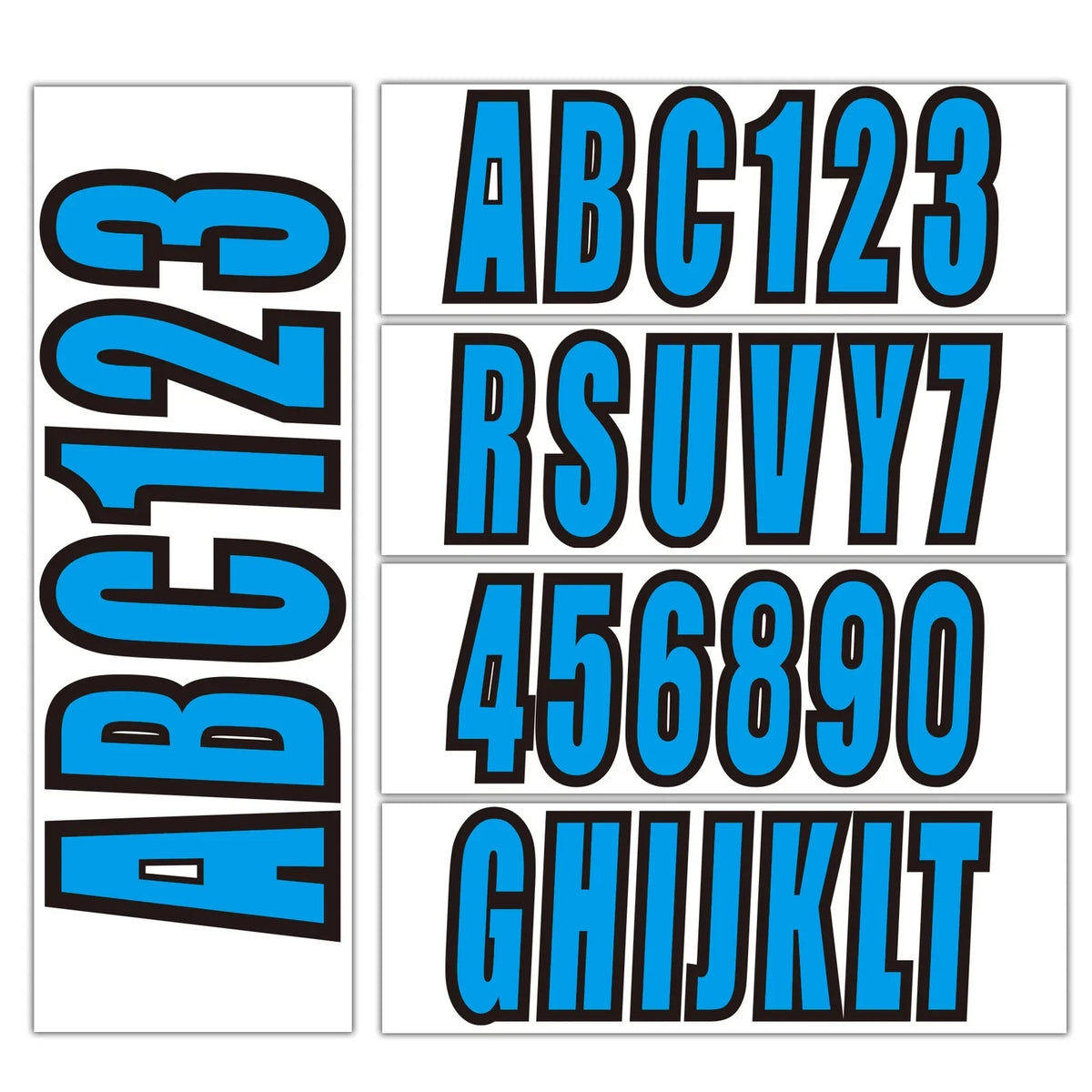 Set of 4 Blue Decal Stickers A-Z & 0-9 for Boat Numbers 3"