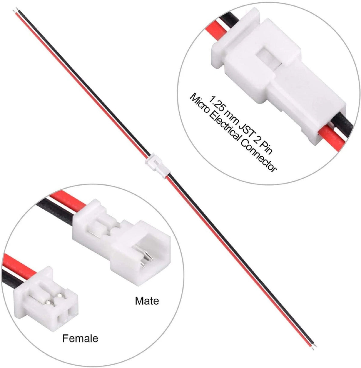 2X JST 1.25mm 2 Pin Micro Connectors for Automotive Applications