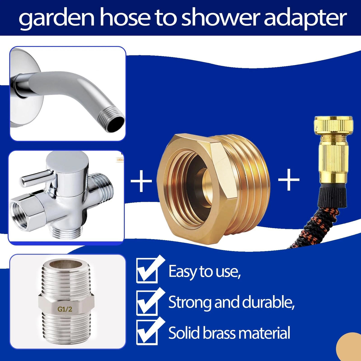 Brass Shower Hose Adapter and Faucet Kit for G1/2" Female