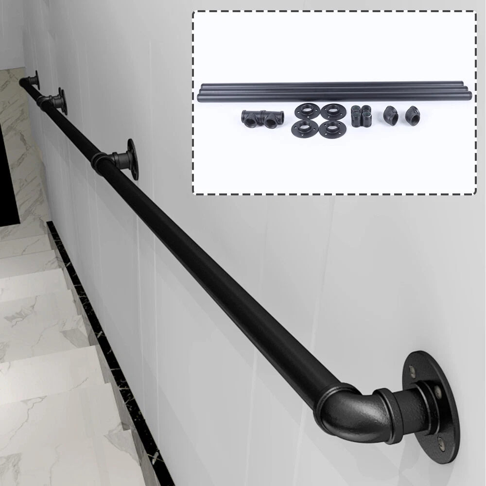 Iron Handrail for Steps Stair Railing Kit 10 FT Outdoor Indoor Black