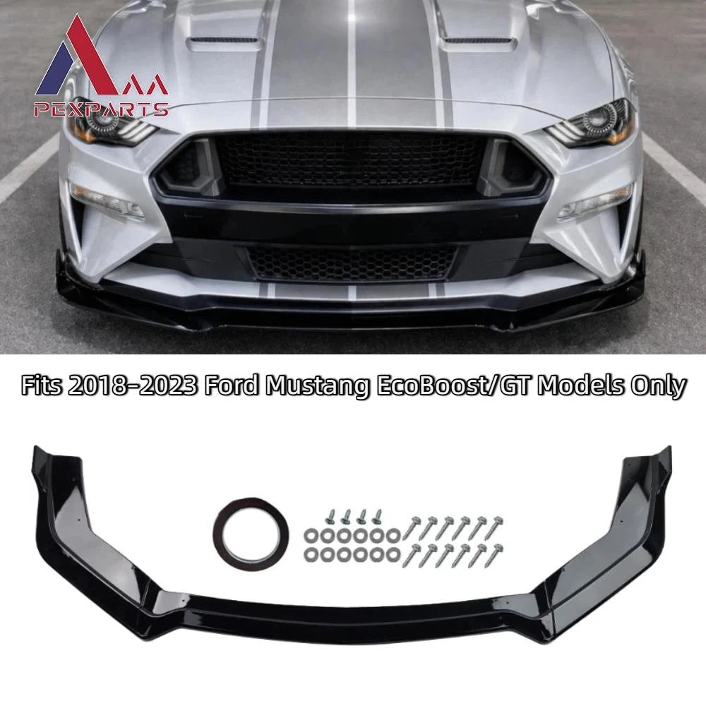 Gloss Black ABS Front Bumper Lip Spoiler Splitter for Ford Mustang GT (2018–2023)
