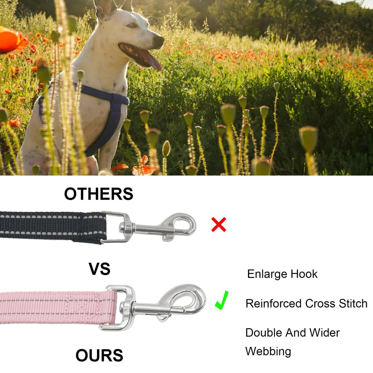 Thick Dual Padded Handle Traffic Dog Leash for Training (18 Inches)
