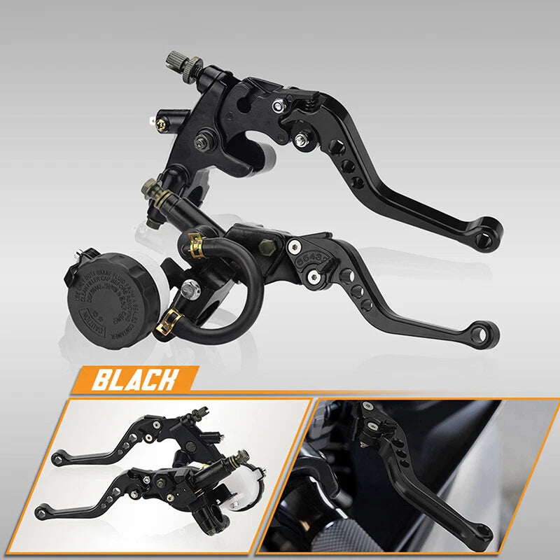 2X 7/8" Black Motorcycle Brake Master Cylinder Clutch Reservoir Levers