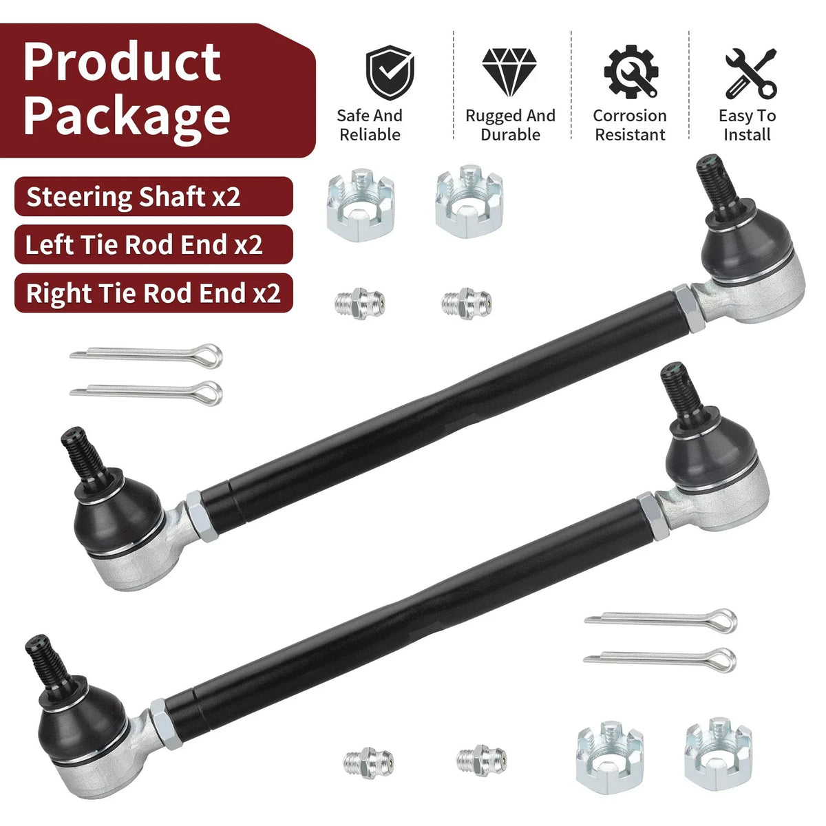 2Pcs Steering Tie Rod Assembly Kit for EZGO Golf Cart (70074-G01)
