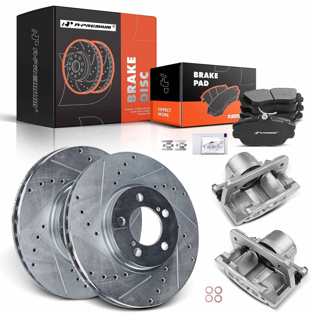 Set of 8 Front Drilled Brake Rotors and Pads for Ford Taurus