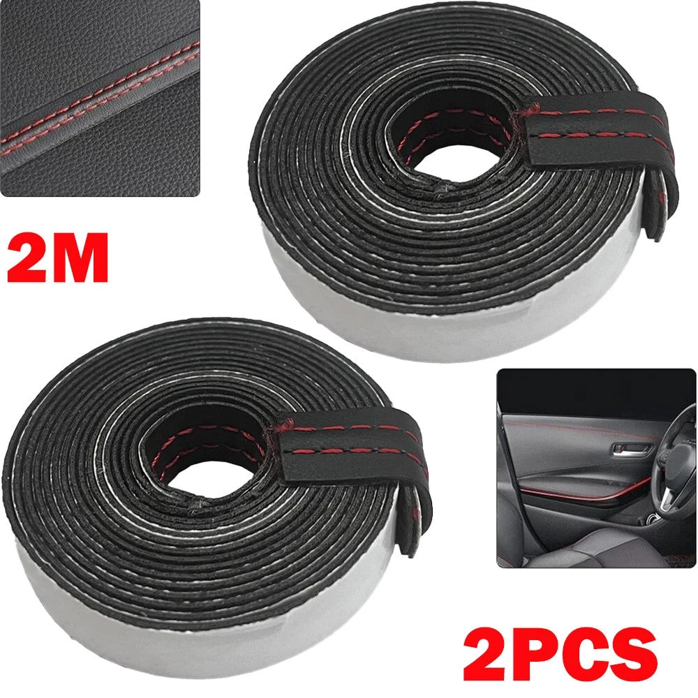 2X Red PU Leather Dashboard Trim Strip for Car Decor
