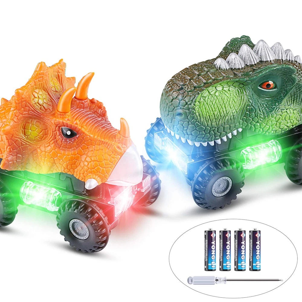 2X Battery Powered Dinosaur Car Toys with LED Light for Boys Girls