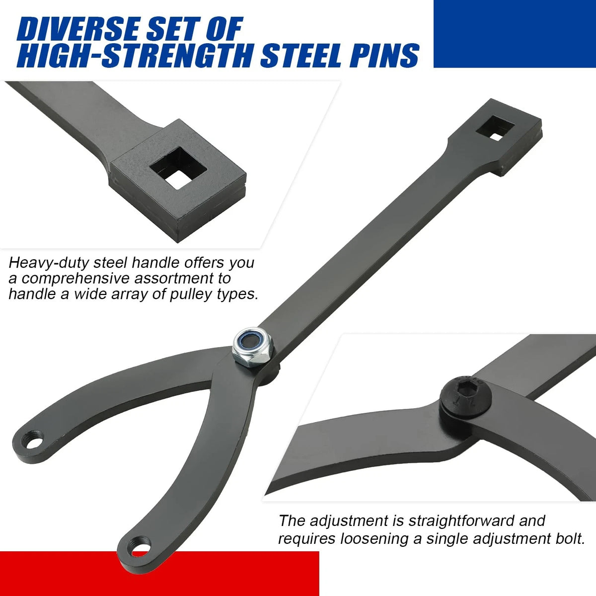 15Pc Adjustable Pin Spanner Wrench Set for Pulley Holder (1.25 to 5 Inch)