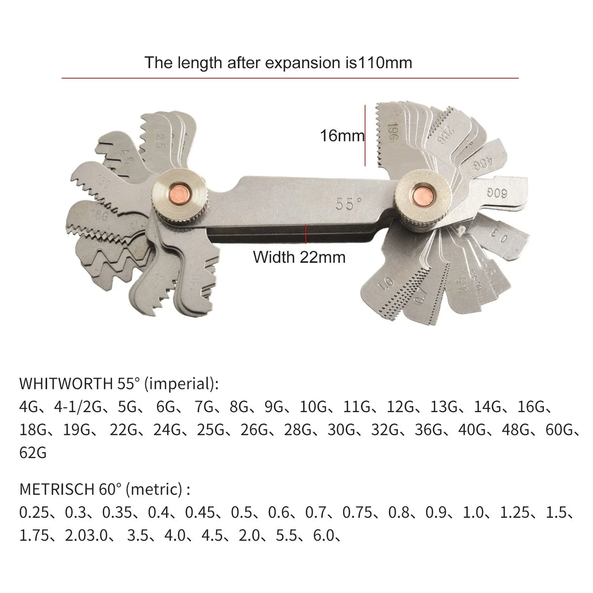 Stainless Steel Thread Gauge for Mechanics and Engineers (52 Sheets)
