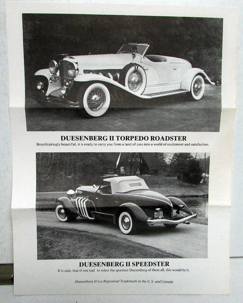 Duesenberg II Roadster Speedster Sales Mailer for Duesenberg II (1985)
