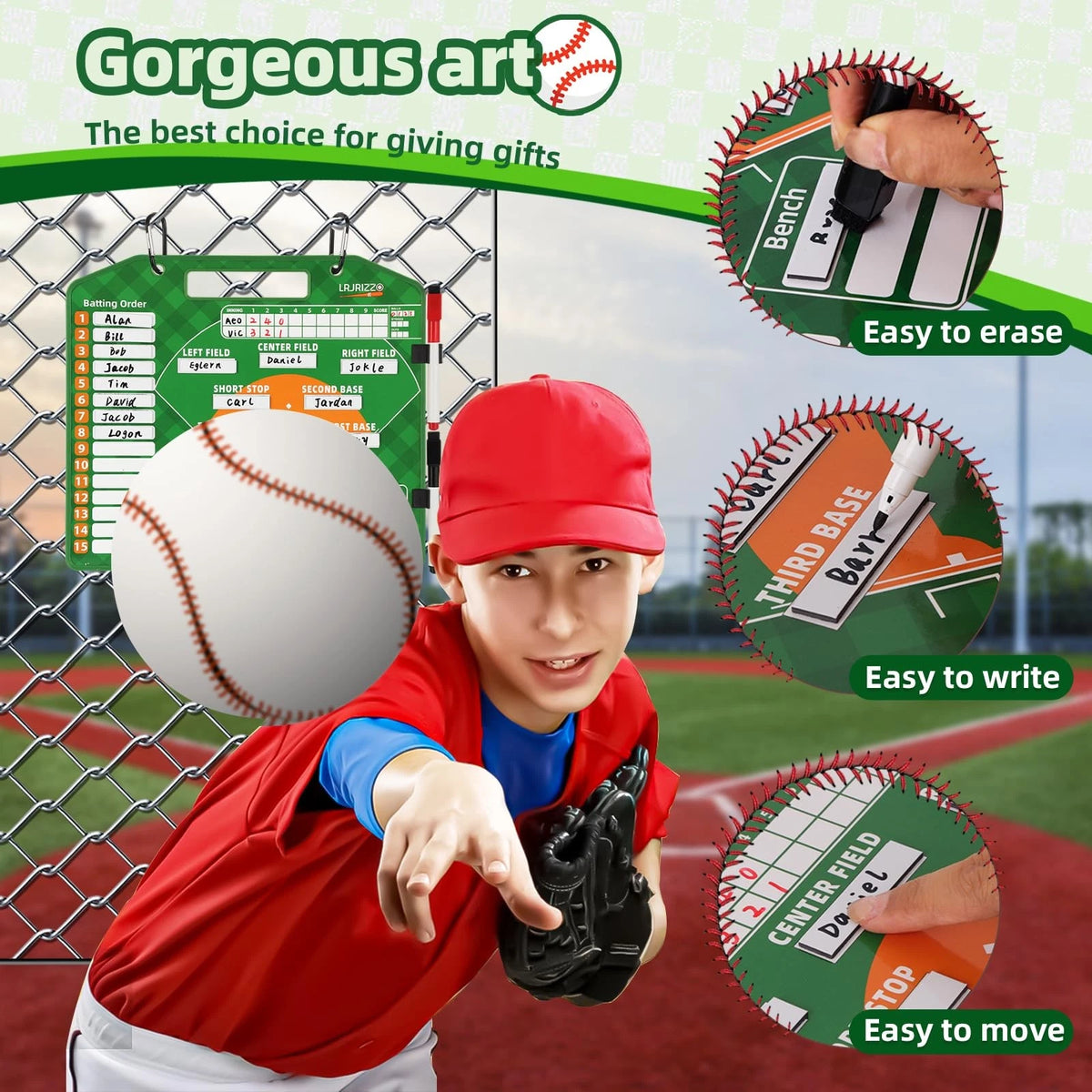Magnetic Baseball Lineup Board for Baseballs (11 inches x 12.5 inches)