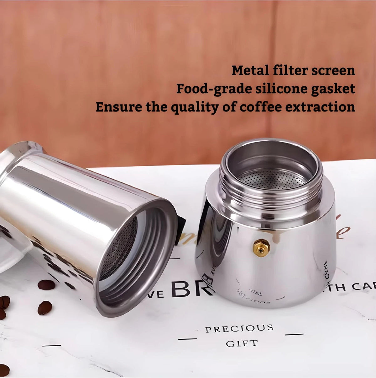 4-Cup Stainless Steel Moka Pot Espresso Maker for Stovetop (200ml)