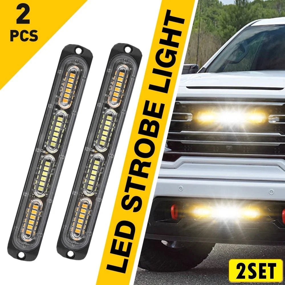 4X LED Amber/White Strobe Kit Warning Light for Car Truck (V)