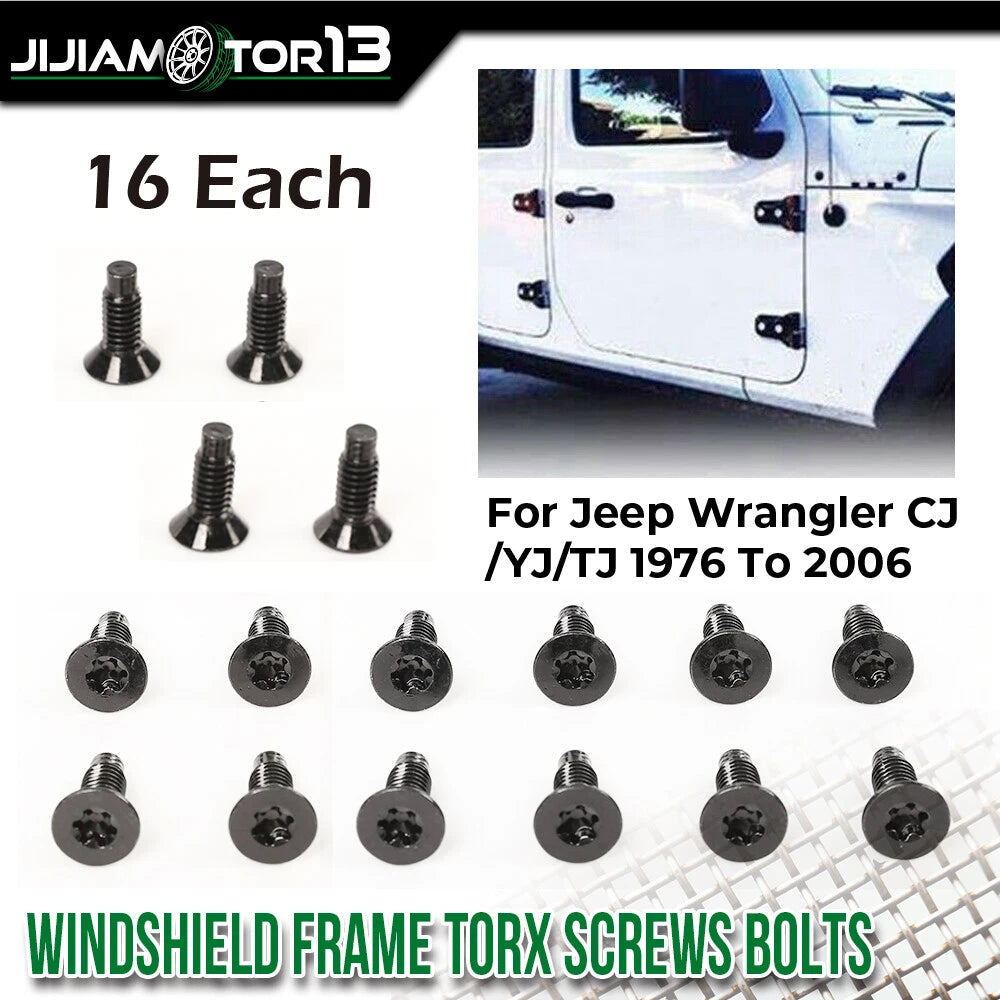 Set of 16 Windshield Frame Torx Screws for Jeep Wrangler (1976–2006) J-02SBC3951ABK, J4004956, 6035757K