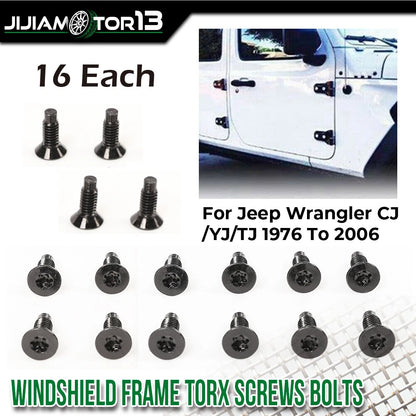 Set of 16 Windshield Frame Torx Screws for Jeep Wrangler (1976–2006) J-02SBC3951ABK, J4004956, 6035757K