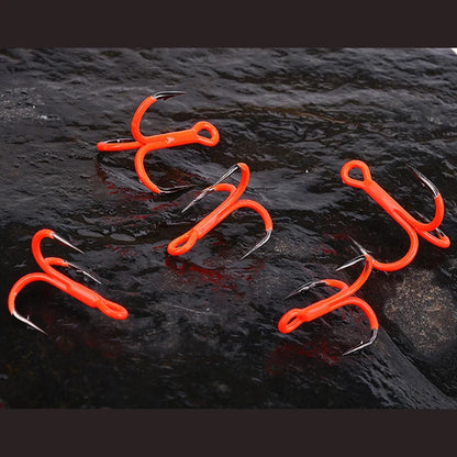 11pcs Treble Hooks for Fishing (Carbon Steel, 2X Strength, Orange)