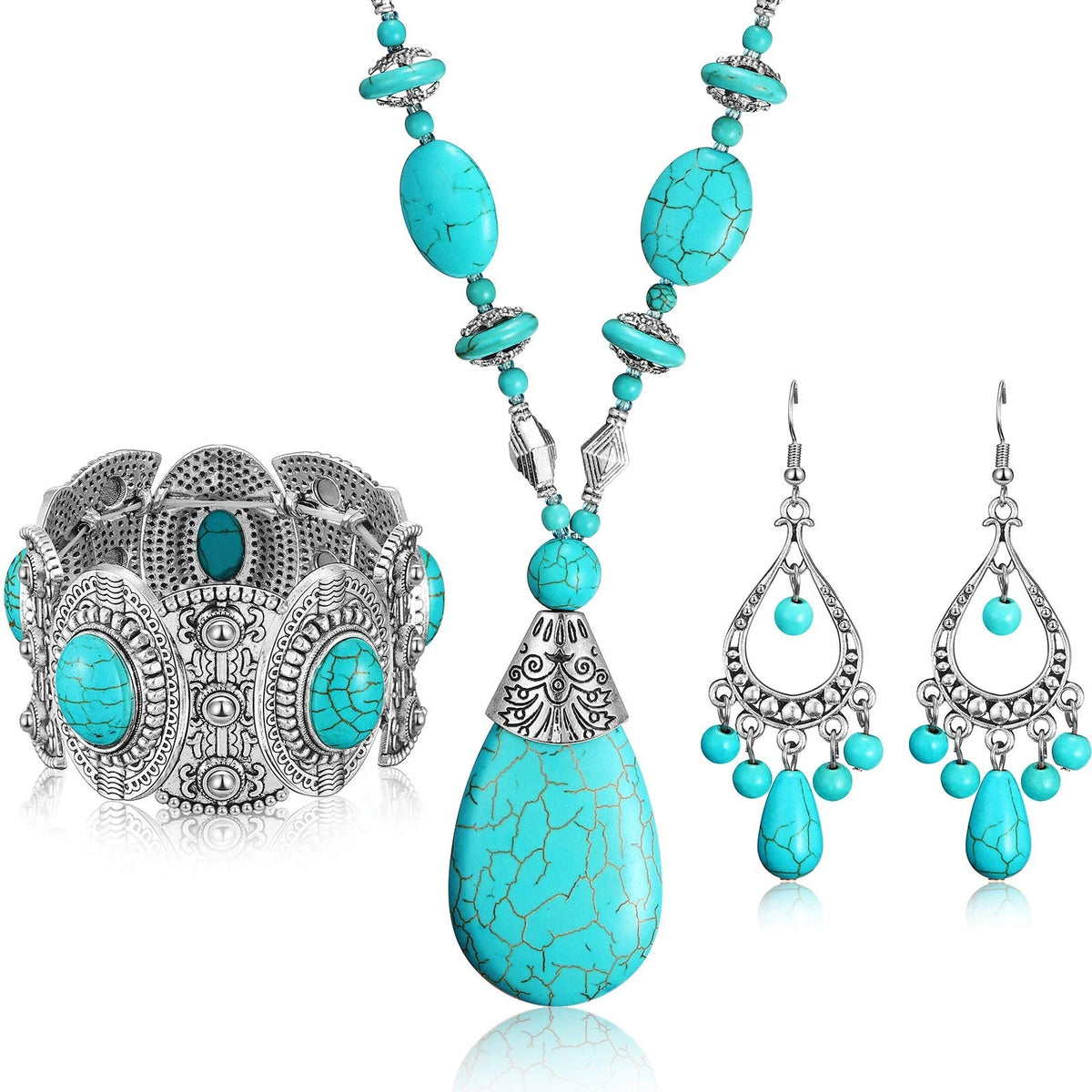 3 Pieces Bohemian Turquoise Jewelry Set for Women