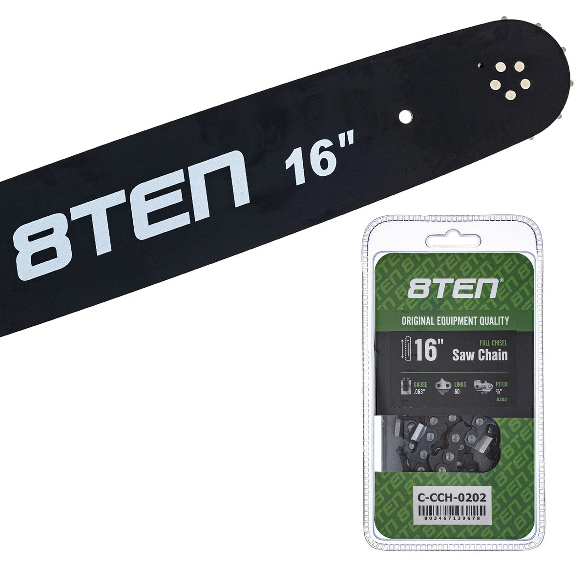 8TEN 16" Chainsaw Guide Bar & 2 Chains .063 3/8 60DL for Stihl 066 MS 660 (1996–2023)