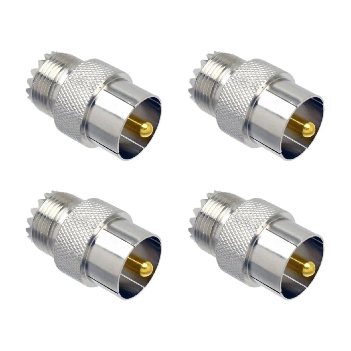 Set of 4 PL259 to SO239 Push On Adapters for Ham Radio Antenna Connector