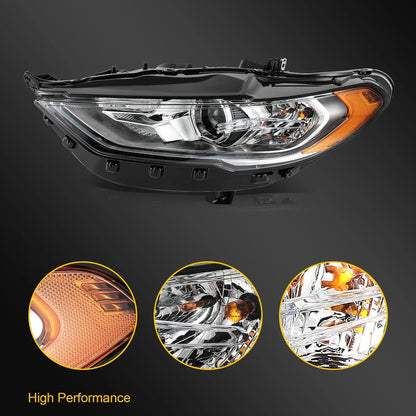 Left Side Headlight for Ford Fusion (2017–2020) Black Housing Projector