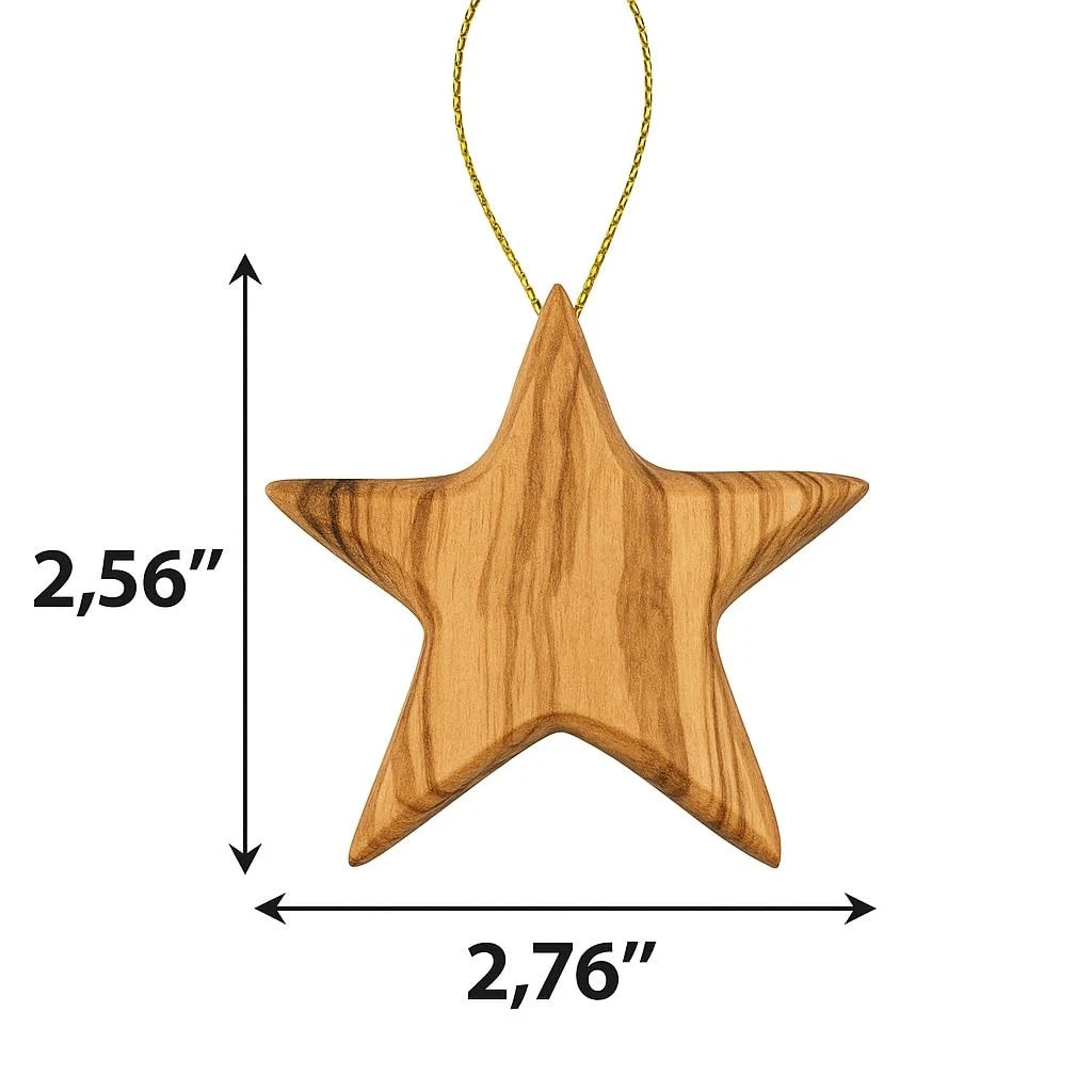 Set of 3 Olive Wood Star Ornaments for Home Decor (Handcrafted)