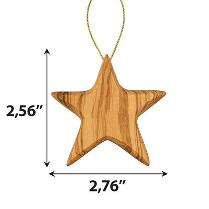 Set of 3 Olive Wood Star Ornaments for Home Decor (Handcrafted)