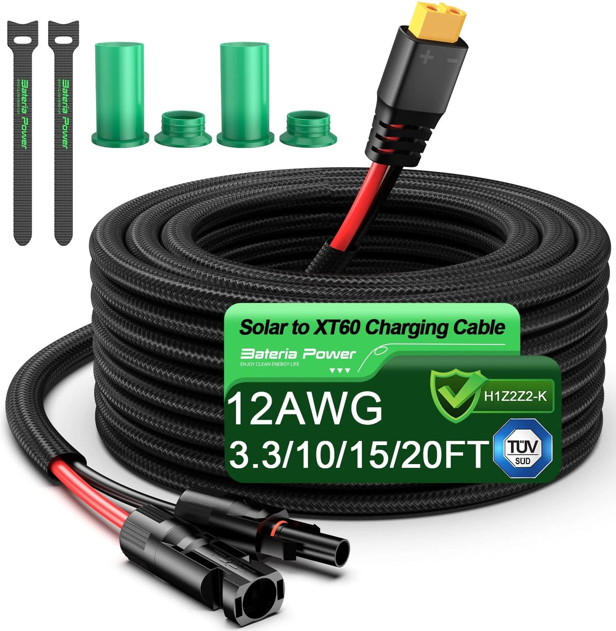 10FT Solar to XT60 Extension Cable with Flame Retardant Sleeving