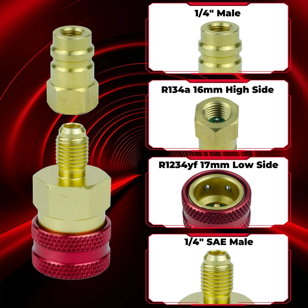 R134a to R1234yf Quick Coupler Adapter for Automotive Refrigerant (0.25 Inch)