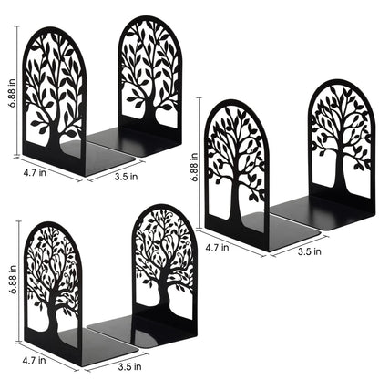 Set of 3 Metal Bookends for Shelves - Decorative Black Finish