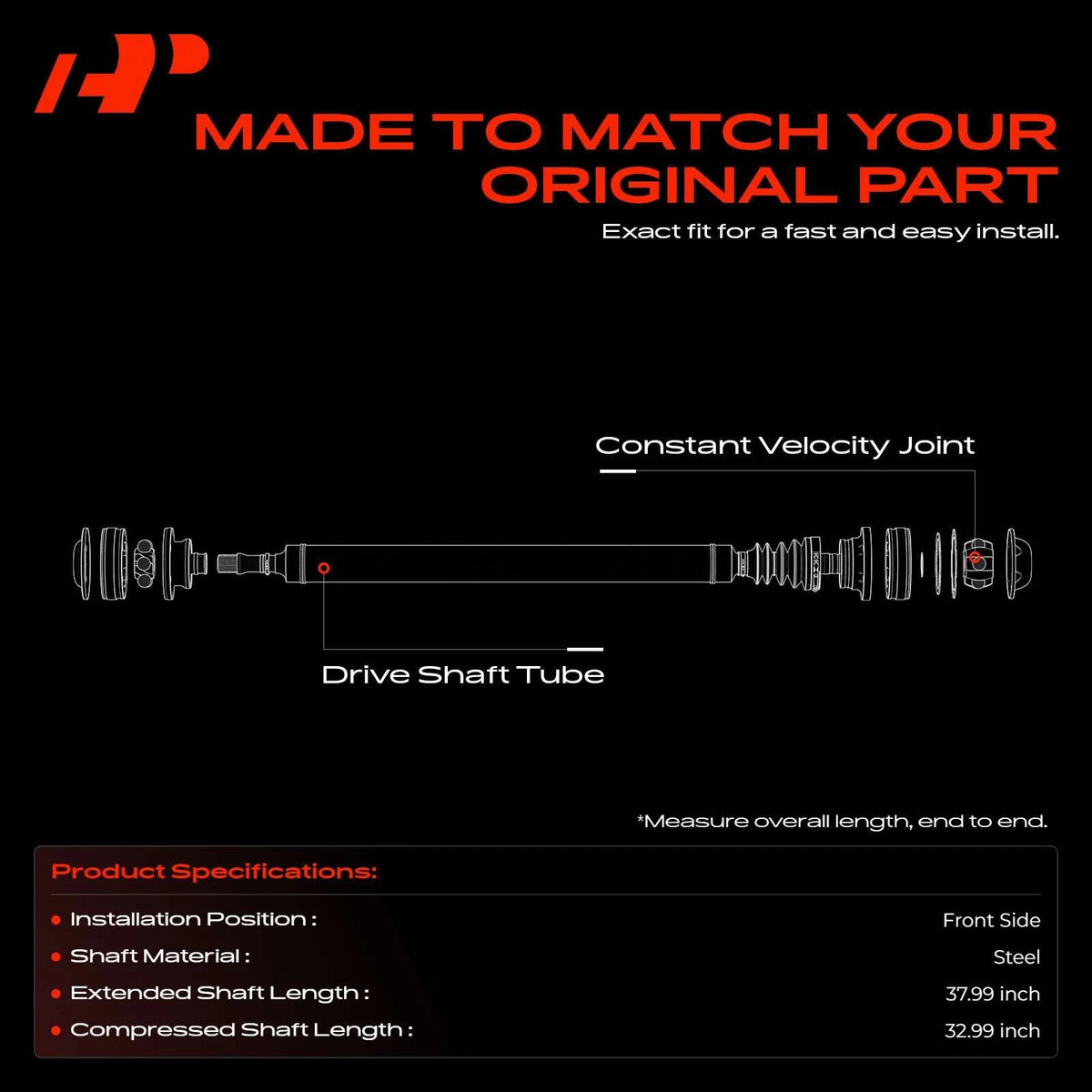 Front Driveshaft Assembly for Jeep Wrangler (2007–2011) 52753319AC, 52853317AC, 52853321AC, 938-102