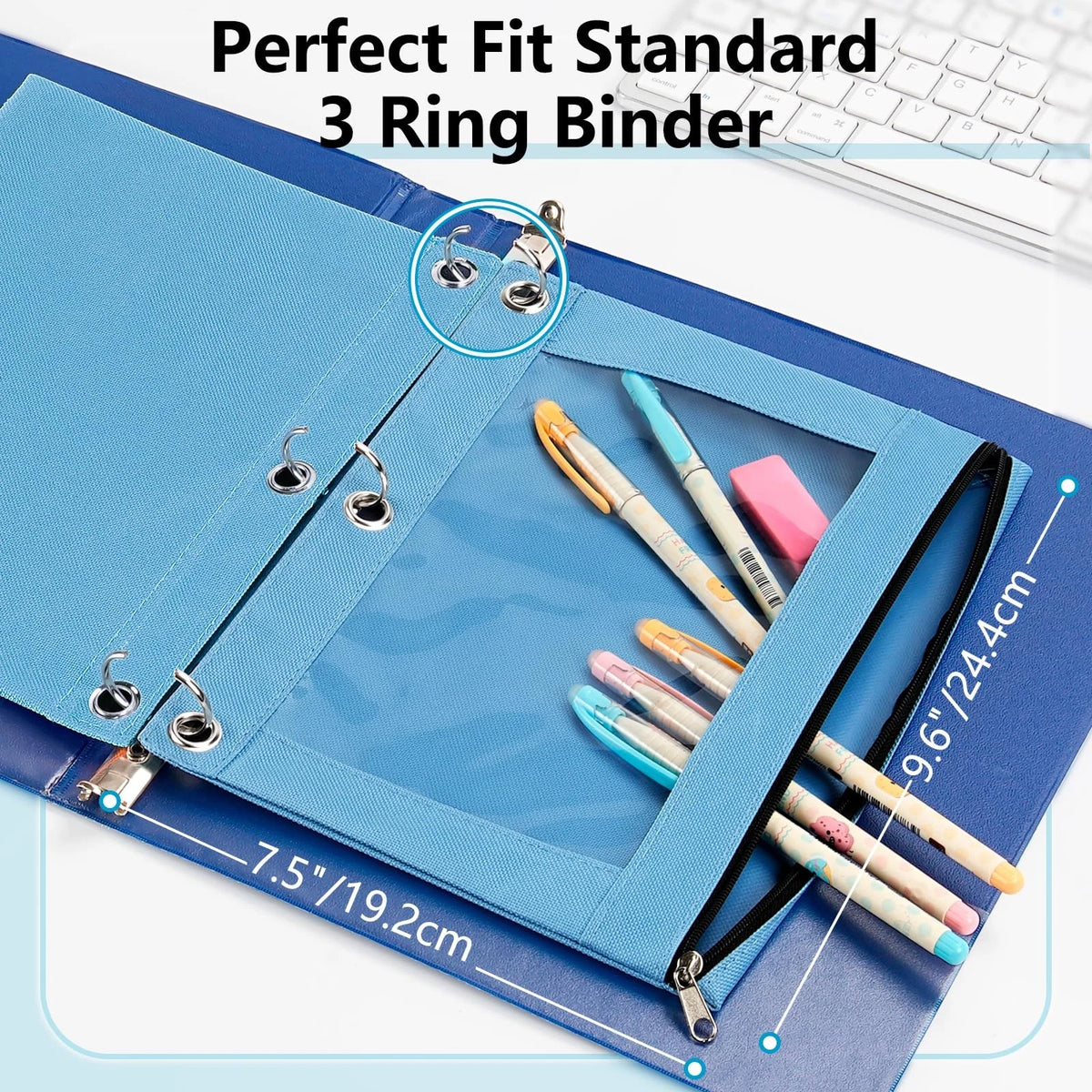 3 Ring Binder Pencil Pouch for Forvencer (Clear, Green)