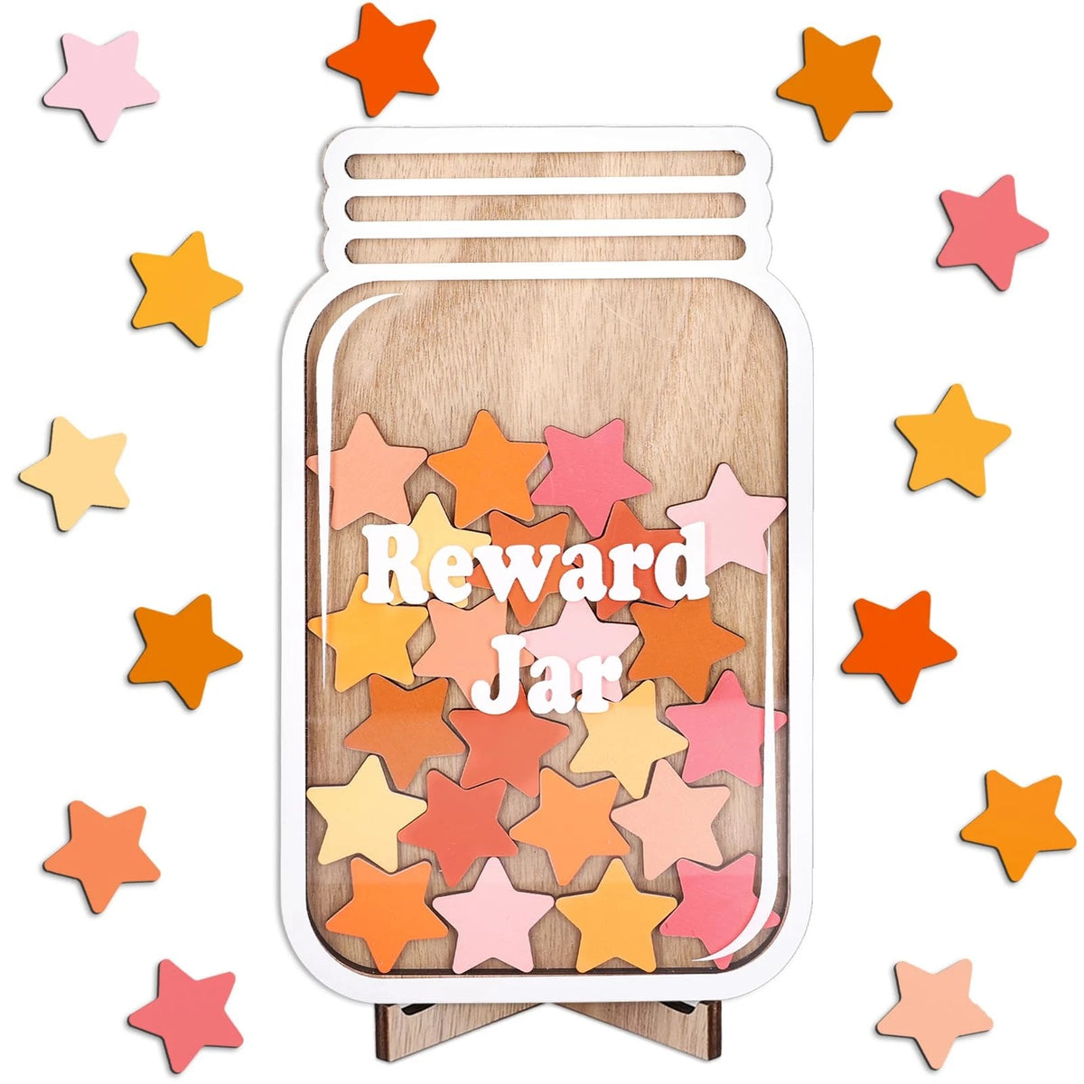 39 Pcs Boho Star Wooden Reward Jar Cutouts with Magnets